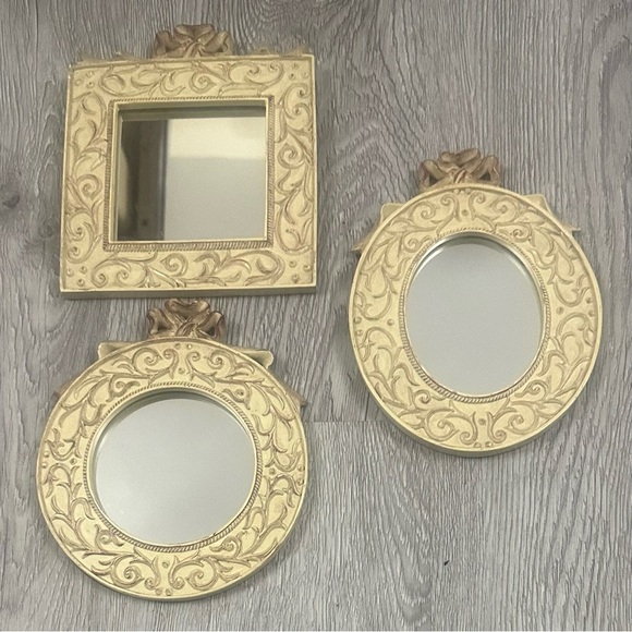 Vntg Chalkware Trio Ornate Baroque Framed Wall Hanging Mirrors Classic Elegance - Picture 1 of 4